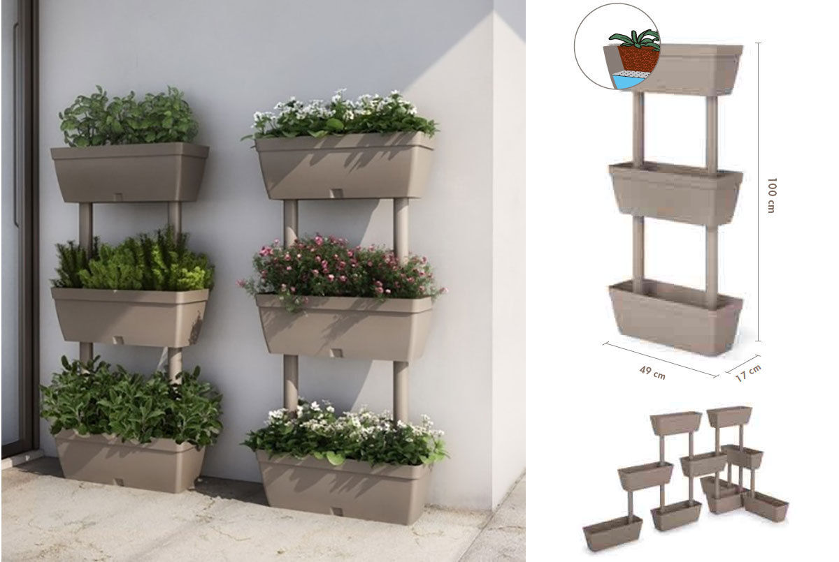Orto verticale - Fioriera verticale in legno a tre ripiani MissFlora inclinato 67 x 46 x 100 cm