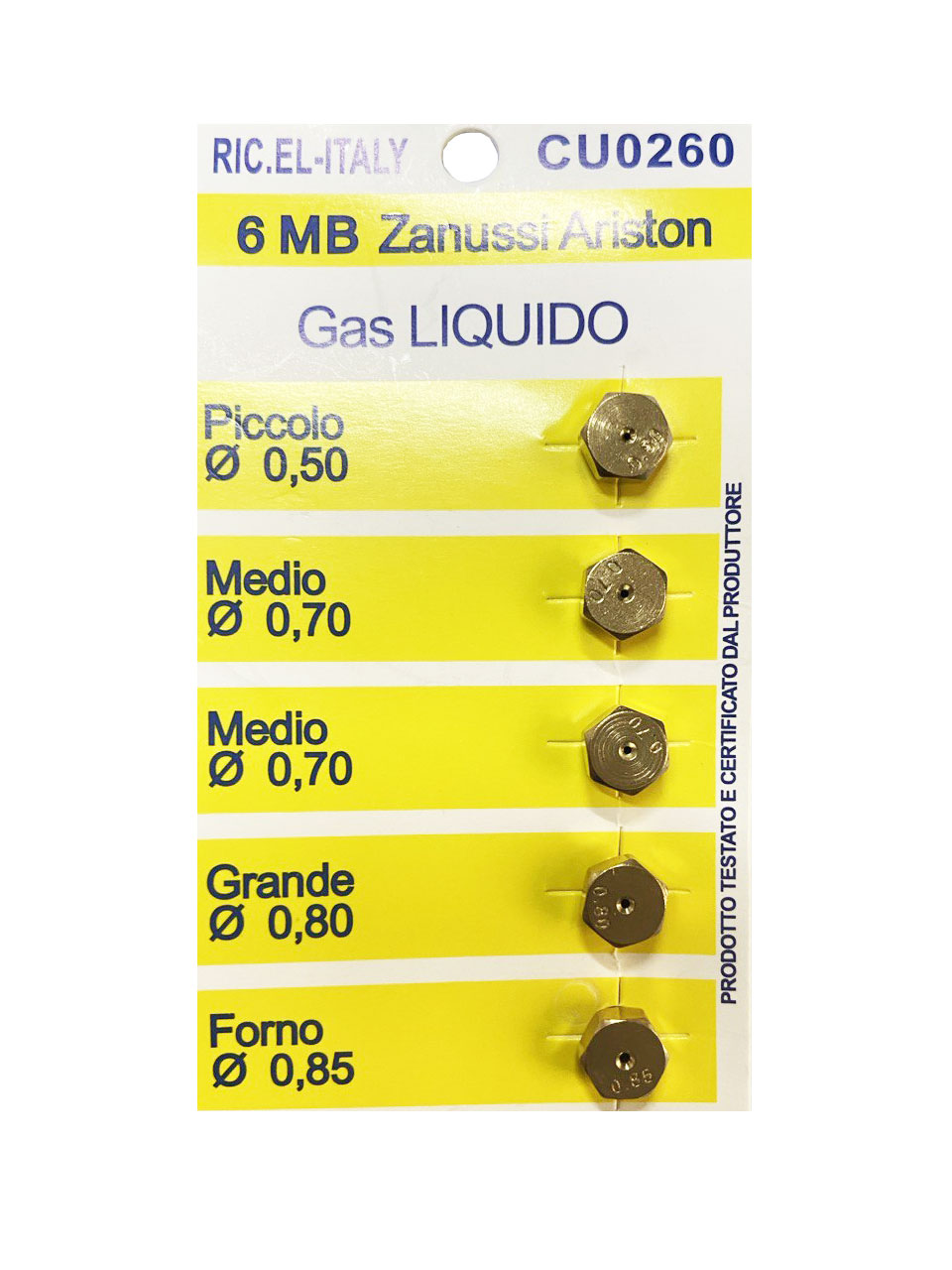 Set Di Ugelli Per Iniettori Per Piano Cottura La Germania 6MB, 4 Fuochi + Forno, Per GPL Da Bombola, Colore Oro. - Foto 2
