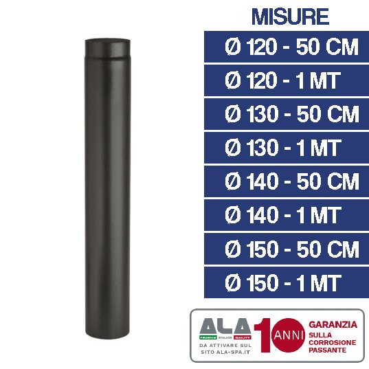 TUBO PER STUFA A LEGNA CAMINO NERO PESANTE IN ACCIAIO ALA CANNA FUMARIA  16064V